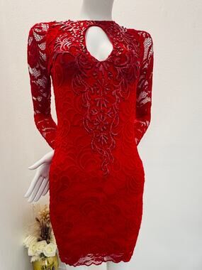 Kuss Red embroidered cocktail Dress